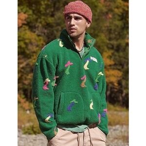 Parks Project Dancing Mushroom Fleece Jacket Mens Medium Green Gorpcore Retro